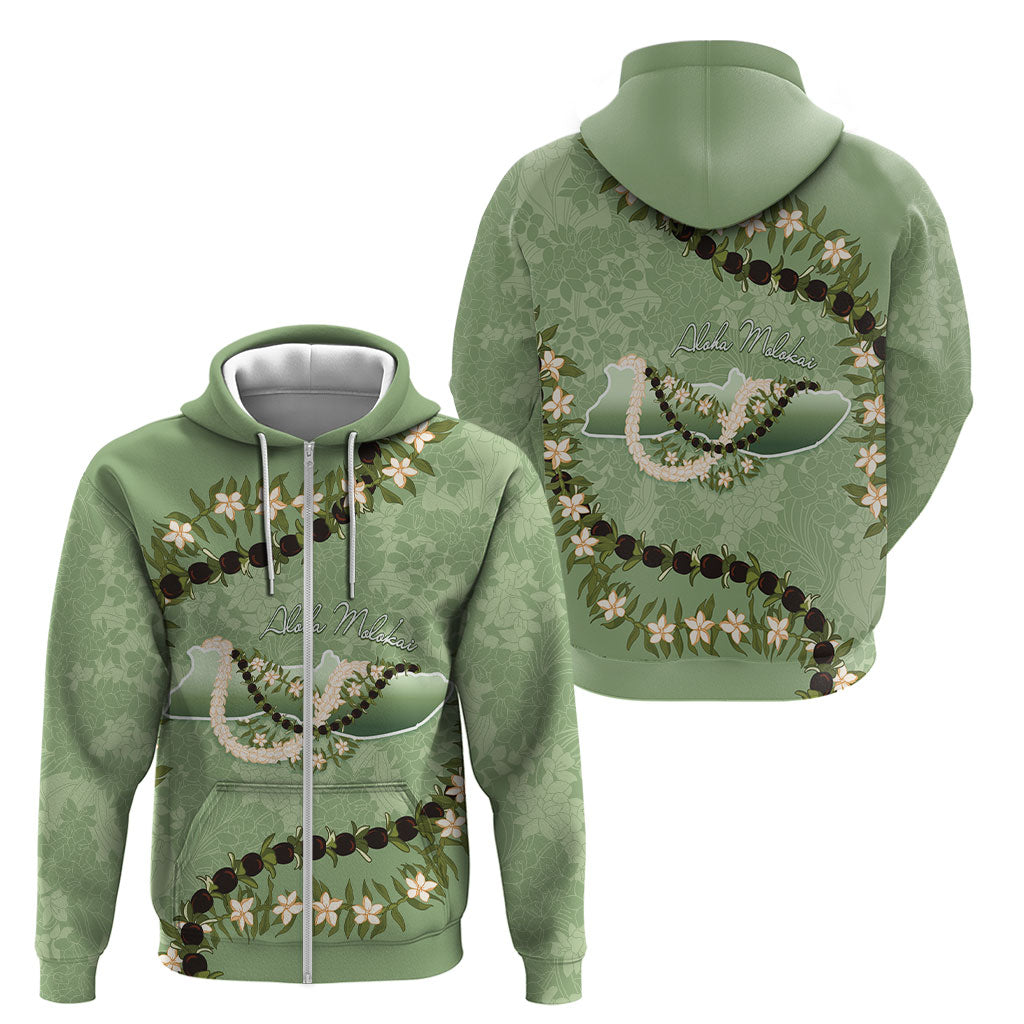 Hawaii Molokai Island Flowers Lei Zip Hoodie Kukui Nut Mossy Green