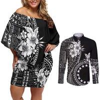 Kia Orana Cook Islands Couples Matching Off Shoulder Short Dress and Long Sleeve Button Shirt Tiare and Stars