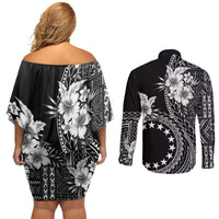 Kia Orana Cook Islands Couples Matching Off Shoulder Short Dress and Long Sleeve Button Shirt Tiare and Stars