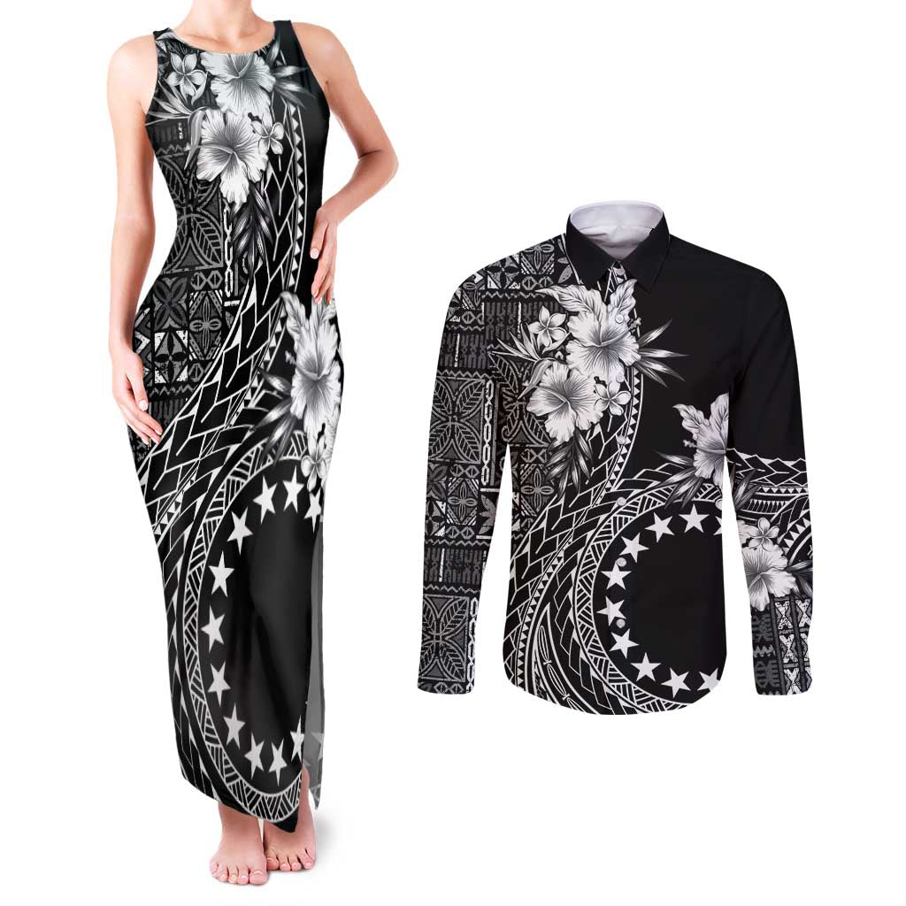 Kia Orana Cook Islands Couples Matching Tank Maxi Dress and Long Sleeve Button Shirt Tiare and Stars