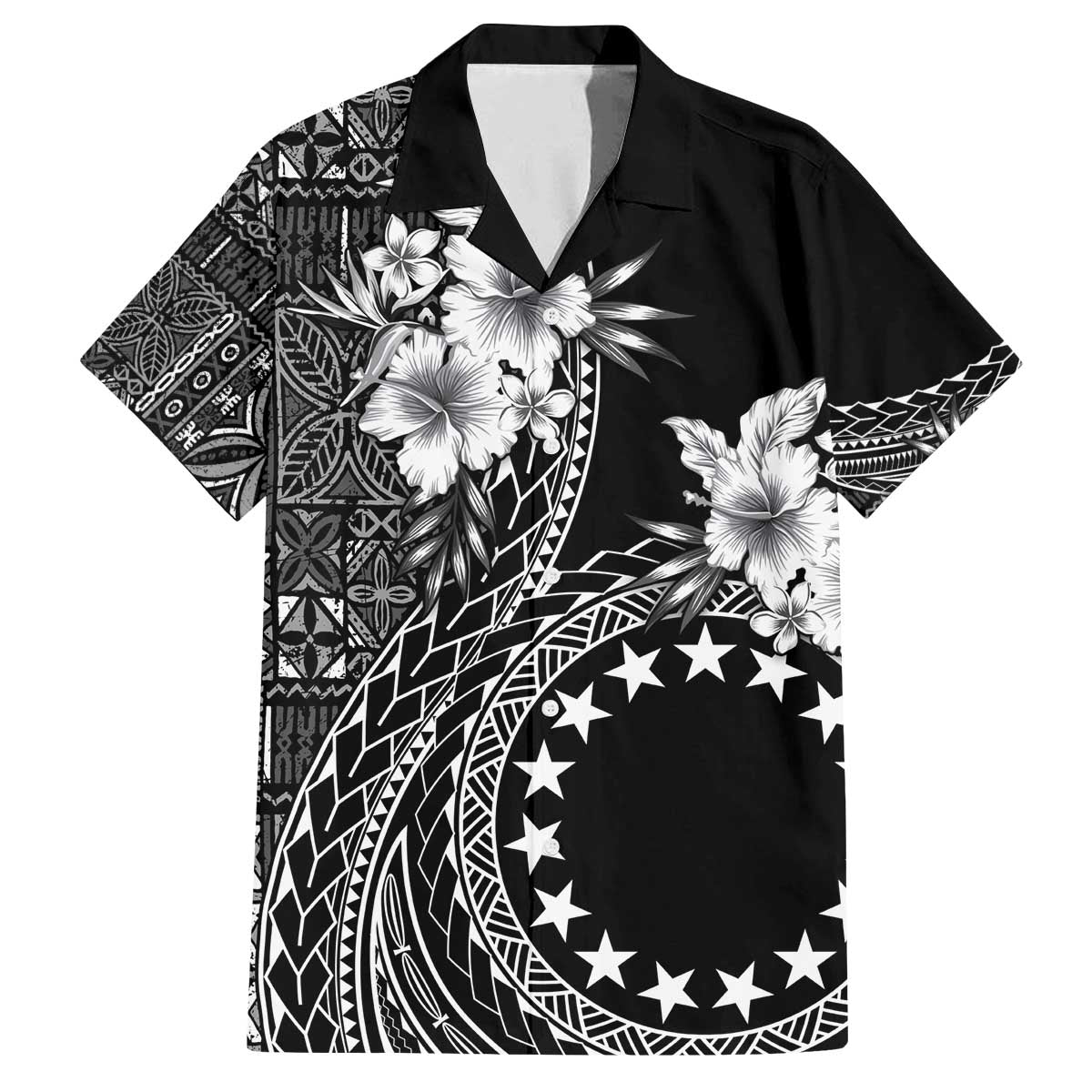 Kia Orana Cook Islands Family Matching Off Shoulder Short Dress and Hawaiian Shirt Tiare and Stars