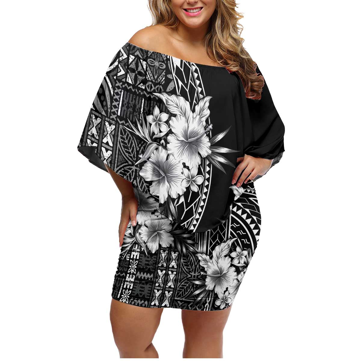 Kia Orana Cook Islands Family Matching Off Shoulder Short Dress and Hawaiian Shirt Tiare and Stars
