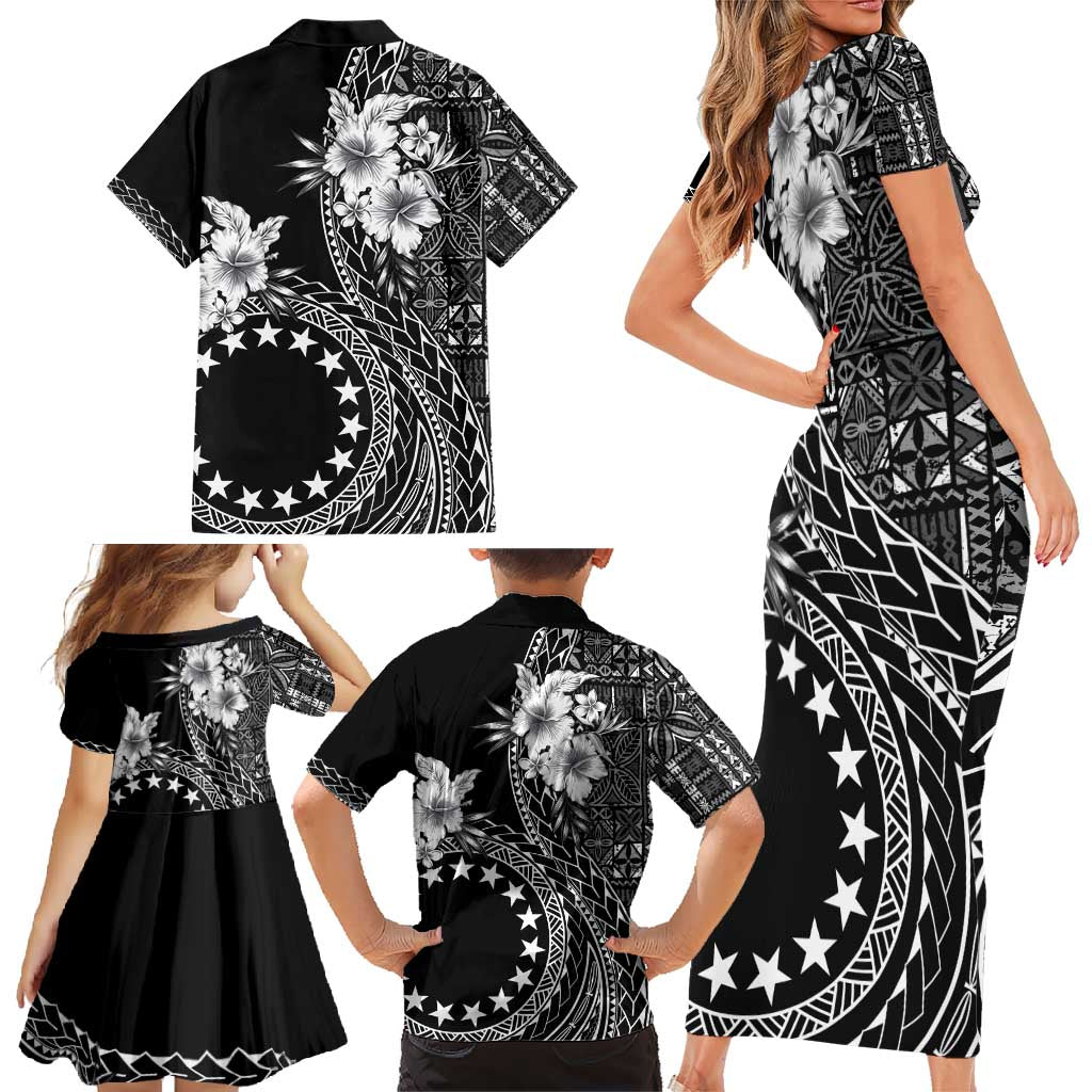 Kia Orana Cook Islands Family Matching Short Sleeve Bodycon Dress and Hawaiian Shirt Tiare and Stars LT7