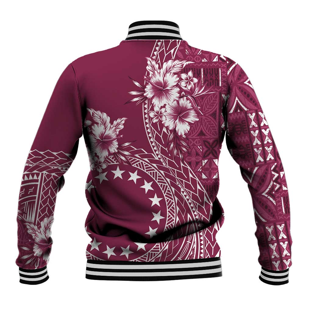 Kia Orana Cook Islands Baseball Jacket Tiare and Stars - Maroon
