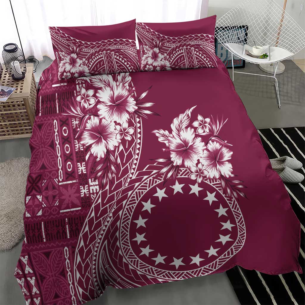 Kia Orana Cook Islands Bedding Set Tiare and Stars - Maroon