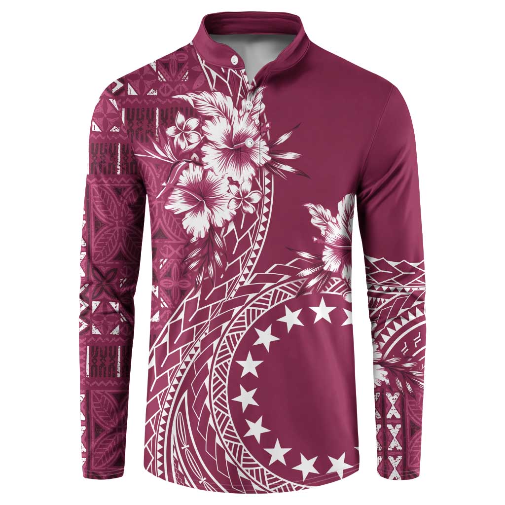 Kia Orana Cook Islands Button Sweatshirt Tiare and Stars - Maroon