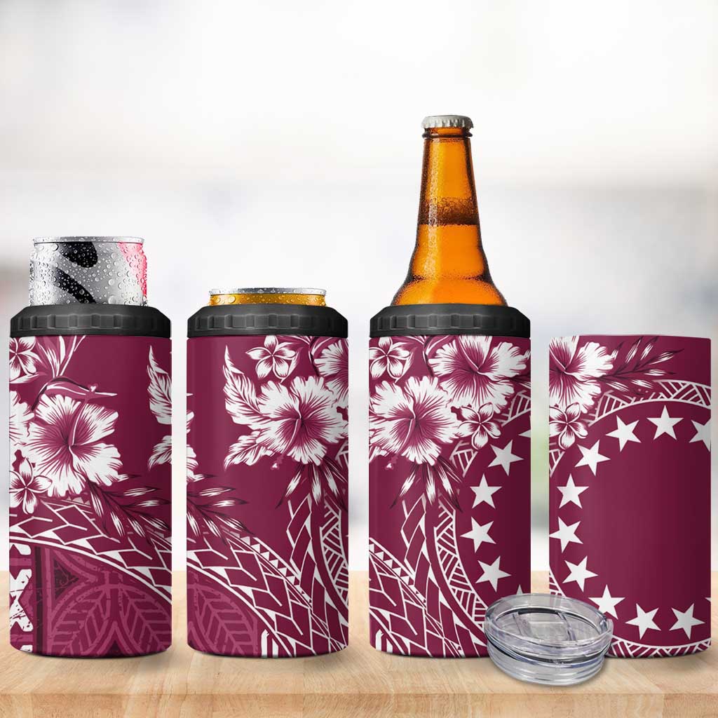 Kia Orana Cook Islands 4 in 1 Can Cooler Tumbler Tiare & Stars - Maroon