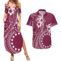 Kia Orana Cook Islands Couples Matching Summer Maxi Dress and Hawaiian Shirt Tiare and Stars - Maroon