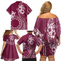 Kia Orana Cook Islands Family Matching Off Shoulder Short Dress and Hawaiian Shirt Tiare and Stars - Maroon
