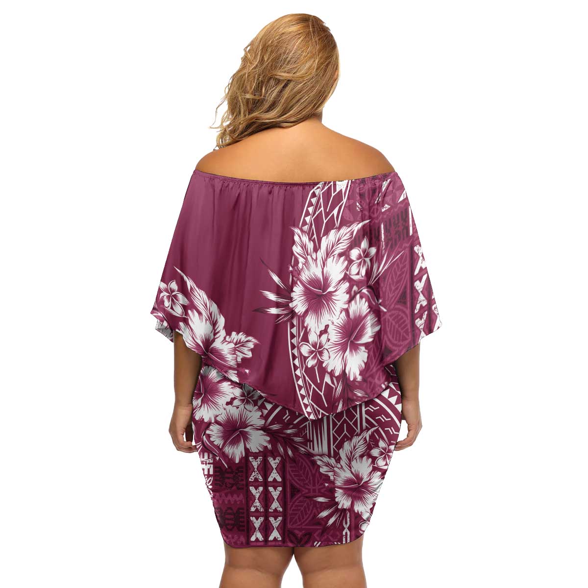 Kia Orana Cook Islands Family Matching Off Shoulder Short Dress and Hawaiian Shirt Tiare and Stars - Maroon