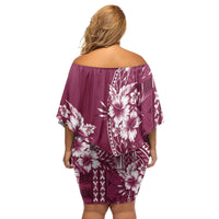 Kia Orana Cook Islands Family Matching Off Shoulder Short Dress and Hawaiian Shirt Tiare and Stars - Maroon