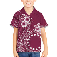 Kia Orana Cook Islands Family Matching Off Shoulder Short Dress and Hawaiian Shirt Tiare and Stars - Maroon