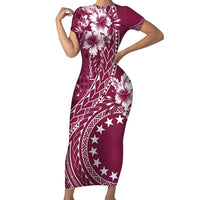 Kia Orana Cook Islands Family Matching Short Sleeve Bodycon Dress and Hawaiian Shirt Tiare and Stars - Maroon