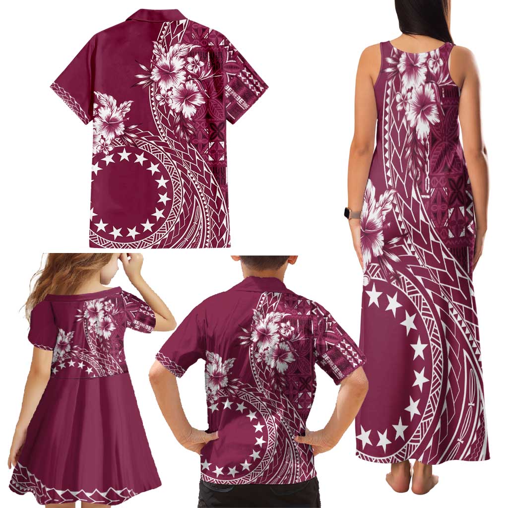Kia Orana Cook Islands Family Matching Tank Maxi Dress and Hawaiian Shirt Tiare and Stars - Maroon