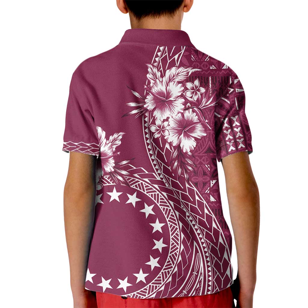 Kia Orana Cook Islands Kid Polo Shirt Tiare and Stars - Maroon