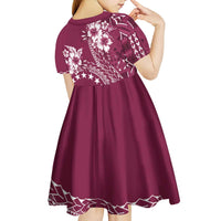 Kia Orana Cook Islands Kid Short Sleeve Dress Tiare and Stars - Maroon