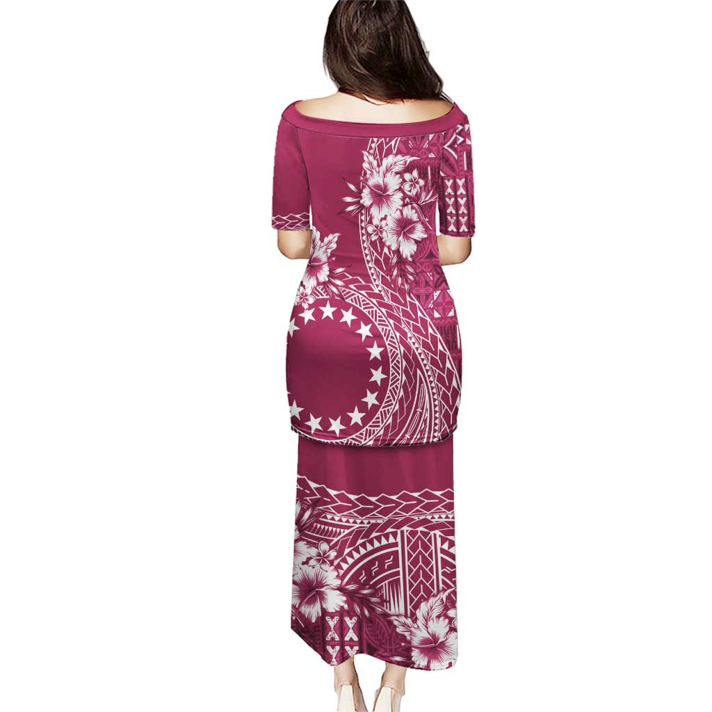 Kia Orana Cook Islands Puletasi Tiare and Stars - Maroon