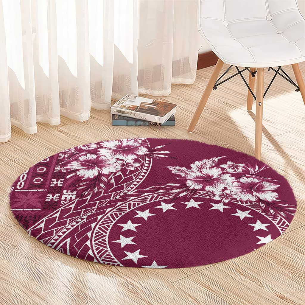 Kia Orana Cook Islands Round Carpet Tiare and Stars - Maroon