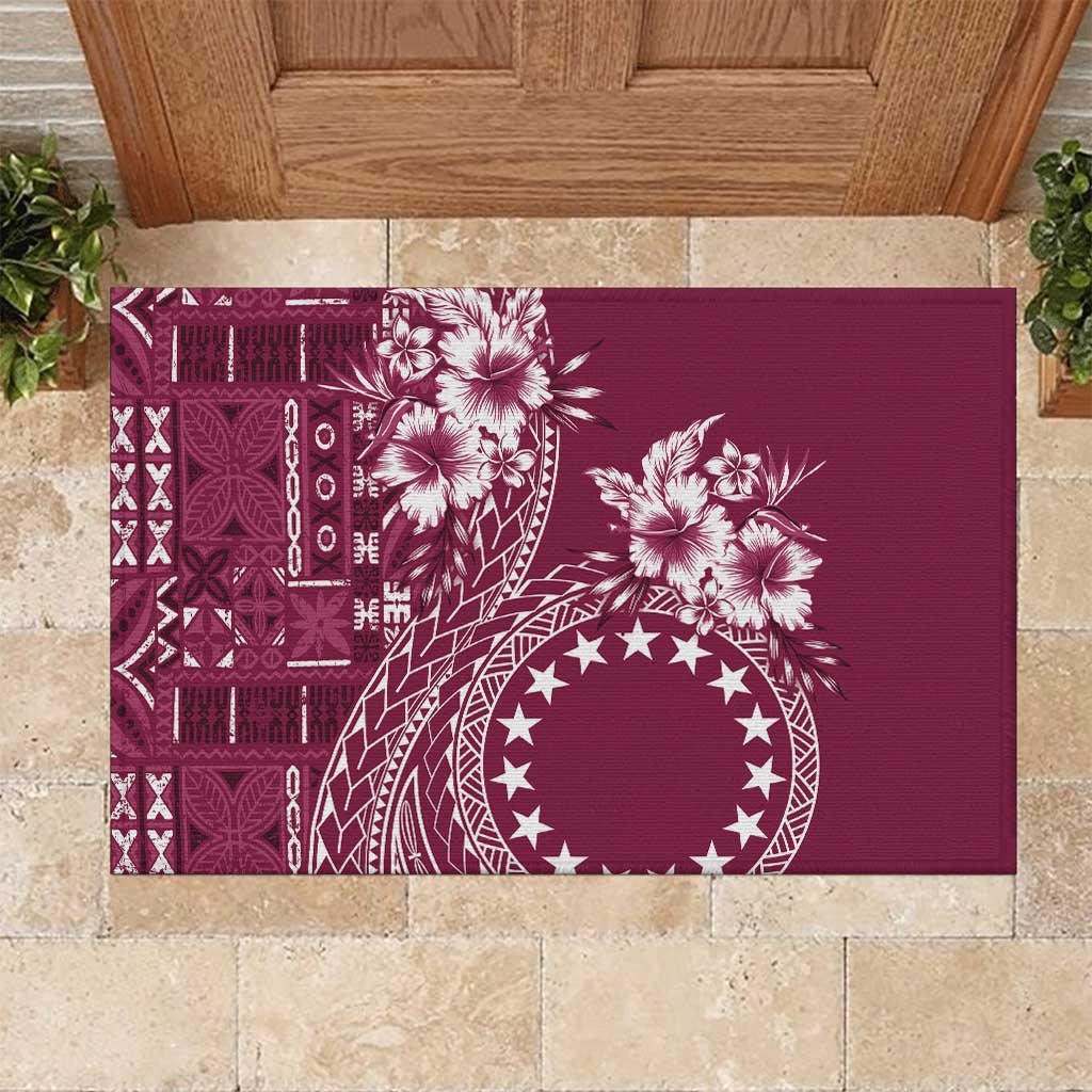 Kia Orana Cook Islands Rubber Doormat Tiare and Stars - Maroon