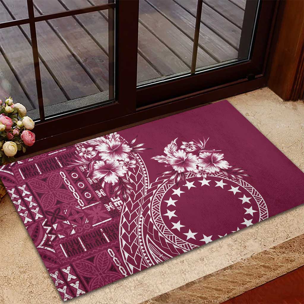 Kia Orana Cook Islands Rubber Doormat Tiare and Stars - Maroon