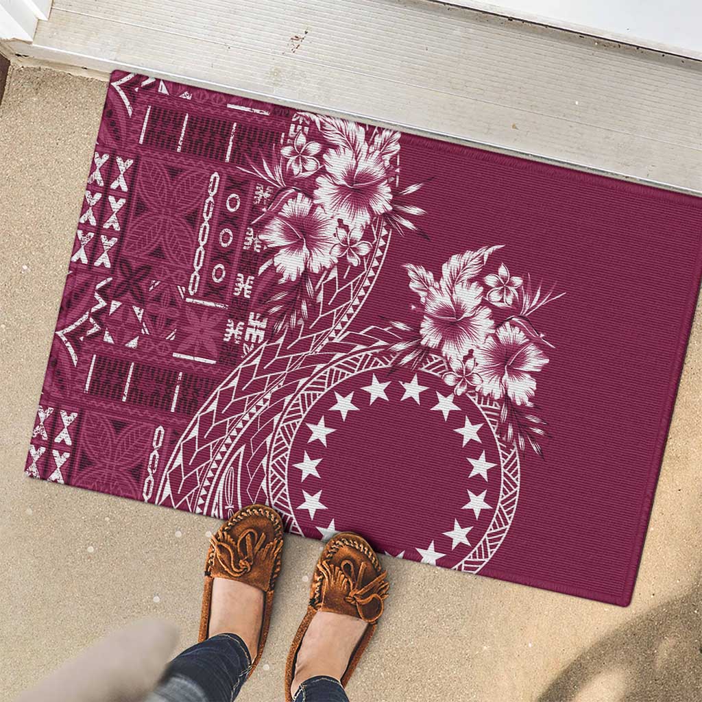 Kia Orana Cook Islands Rubber Doormat Tiare and Stars - Maroon