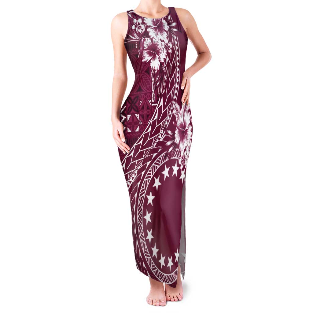 Kia Orana Cook Islands Tank Maxi Dress Tiare and Stars - Maroon
