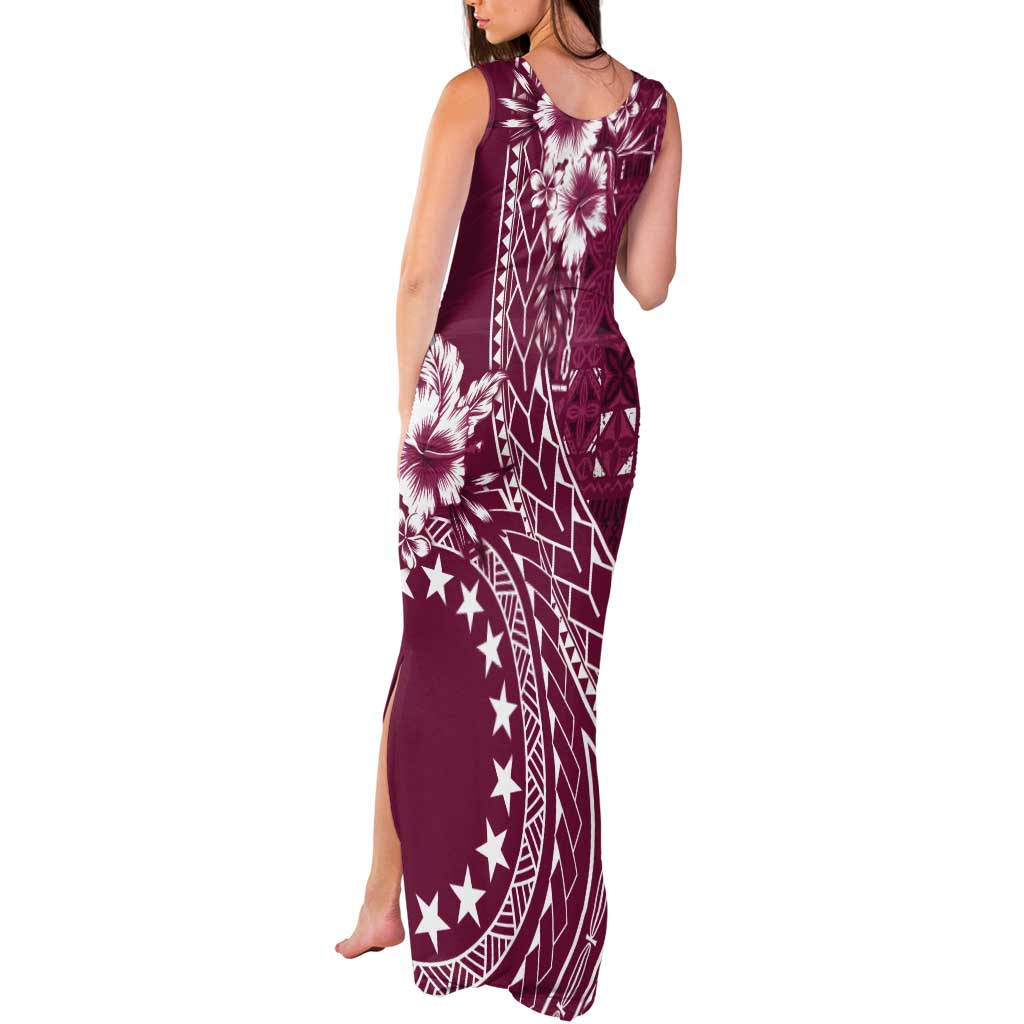 Kia Orana Cook Islands Tank Maxi Dress Tiare and Stars - Maroon