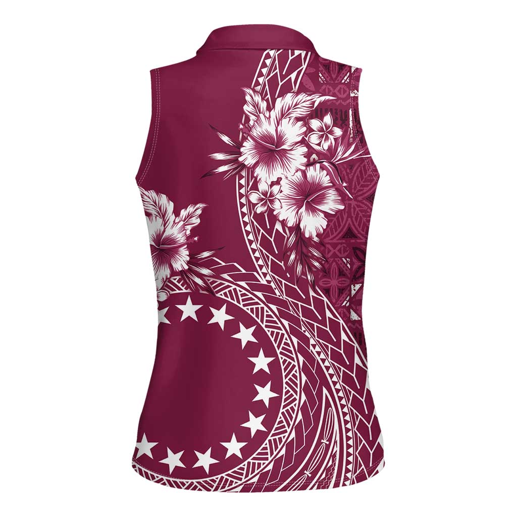 Kia Orana Cook Islands Women Sleeveless Polo Shirt Tiare and Stars - Maroon