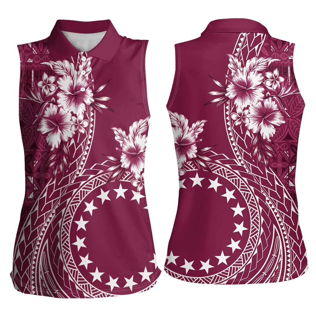 Kia Orana Cook Islands Women Sleeveless Polo Shirt Tiare and Stars - Maroon
