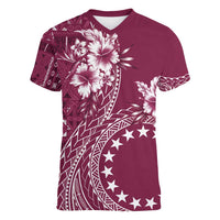 Kia Orana Cook Islands Women V-Neck T-Shirt Tiare and Stars - Maroon