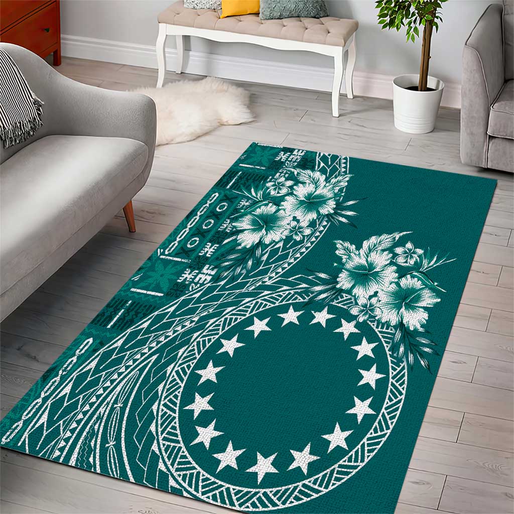 Kia Orana Cook Islands Area Rug Tiare and Stars - Teal