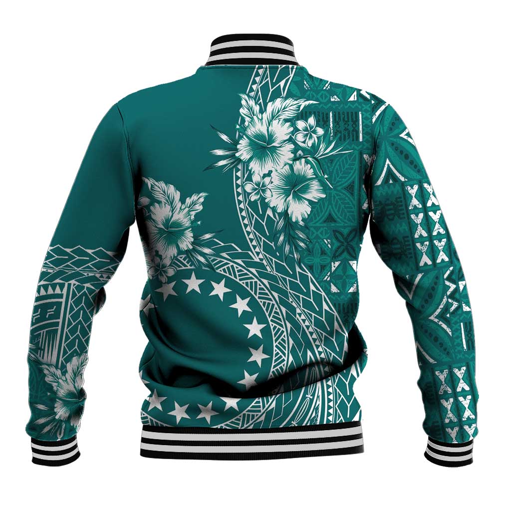 Kia Orana Cook Islands Baseball Jacket Tiare and Stars - Teal