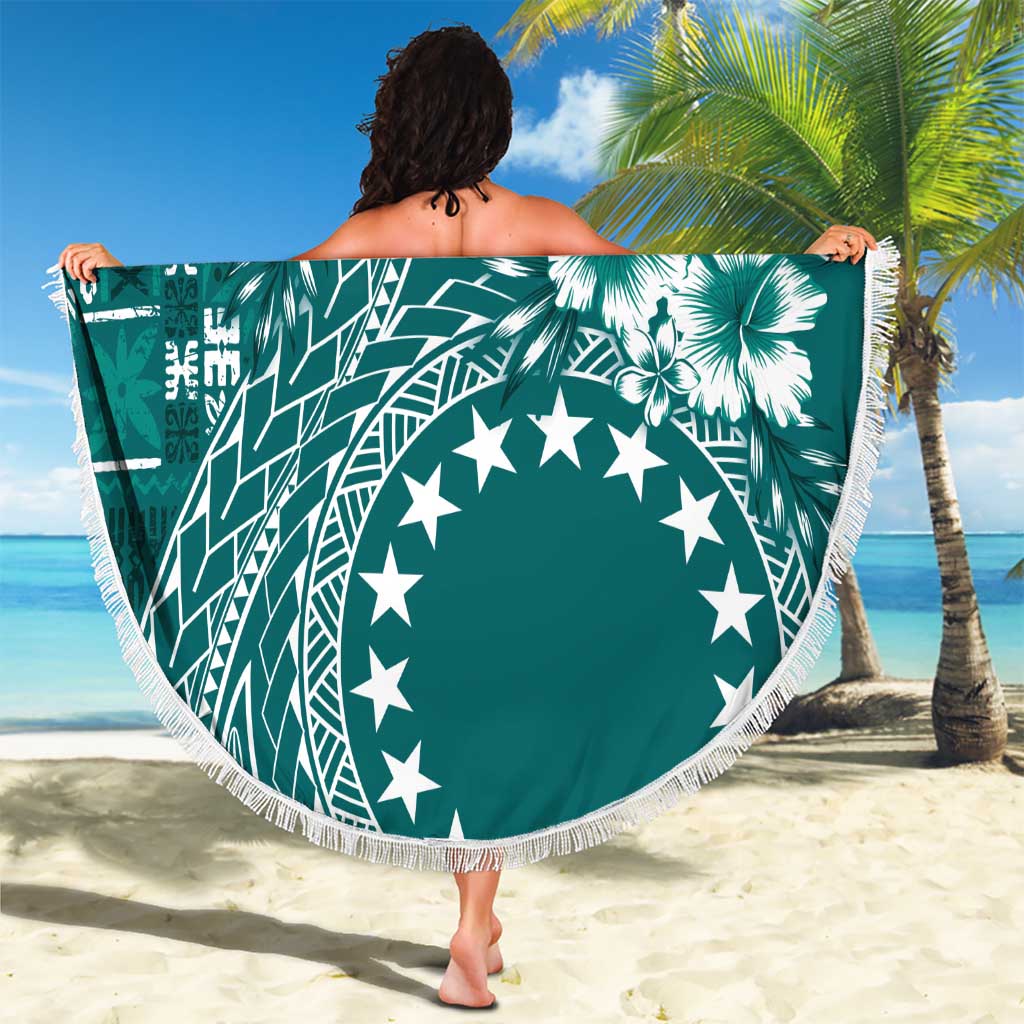 Kia Orana Cook Islands Beach Blanket Tiare and Stars - Teal