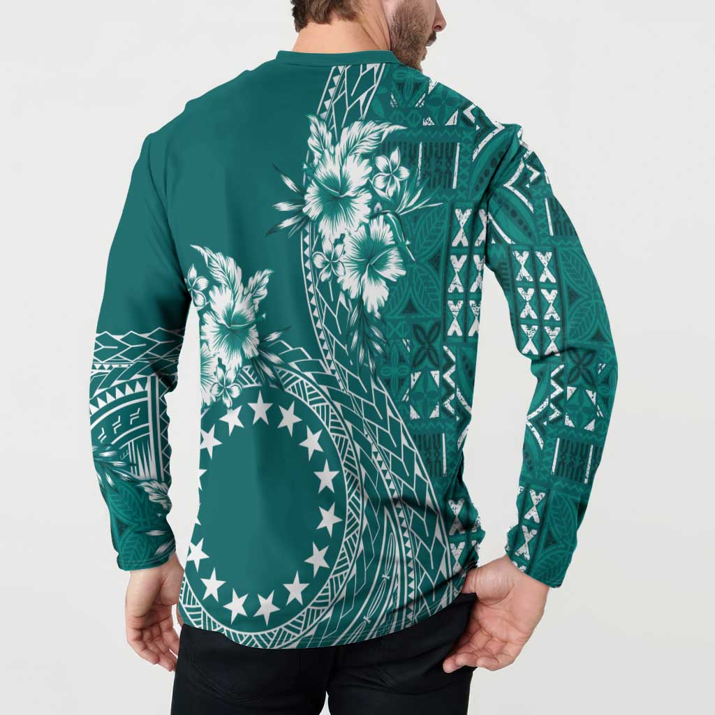 Kia Orana Cook Islands Button Sweatshirt Tiare and Stars - Teal