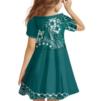 Kia Orana Cook Islands Family Matching Off Shoulder Short Dress and Hawaiian Shirt Tiare and Stars - Teal LT7 - Polynesian Pride