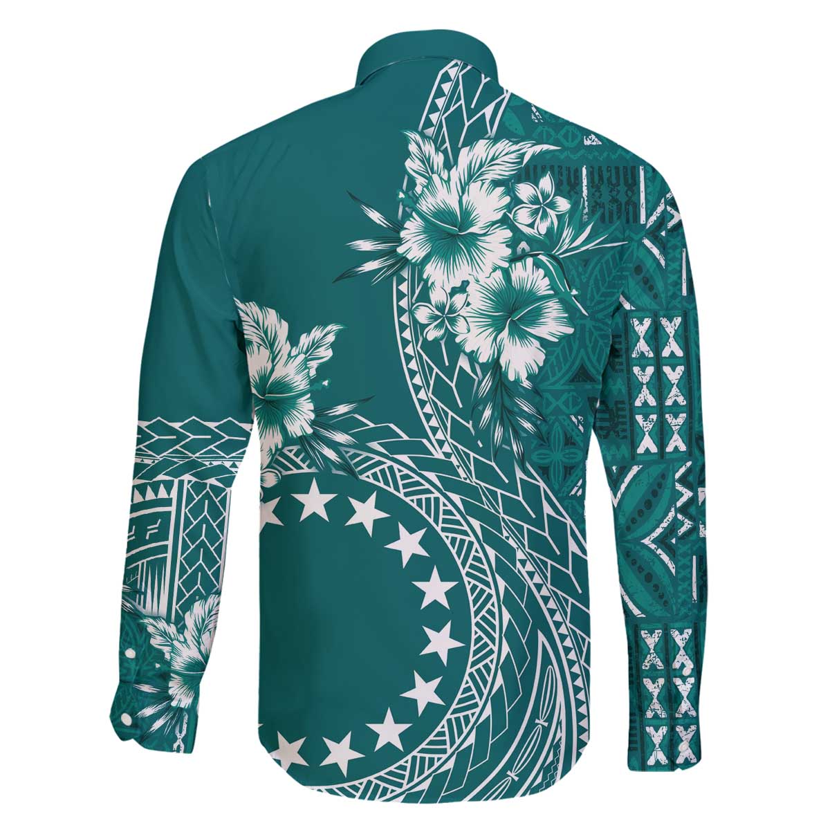 Kia Orana Cook Islands Family Matching Off Shoulder Short Dress and Hawaiian Shirt Tiare and Stars - Teal LT7 - Polynesian Pride