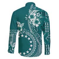 Kia Orana Cook Islands Family Matching Off Shoulder Short Dress and Hawaiian Shirt Tiare and Stars - Teal LT7 - Polynesian Pride