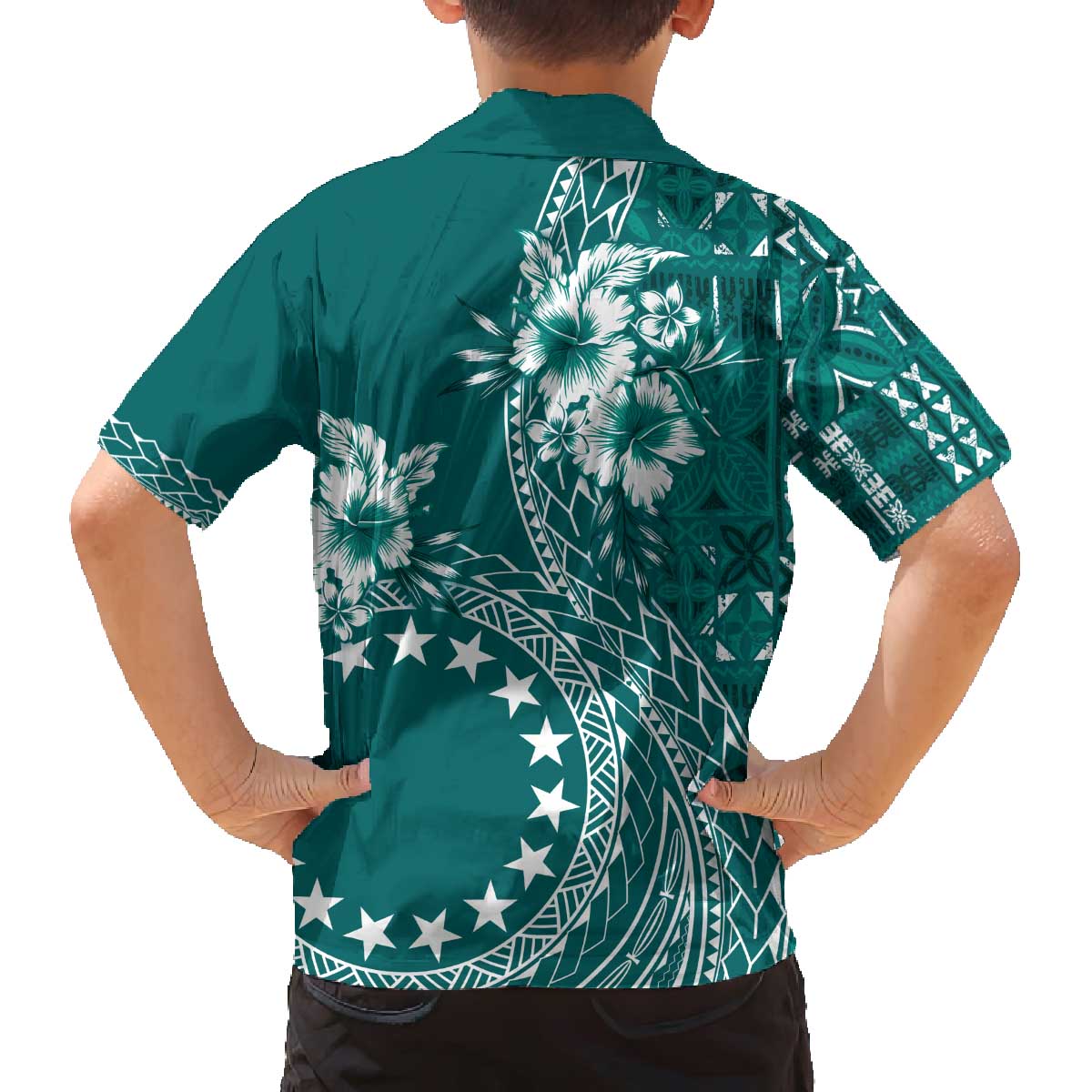 Kia Orana Cook Islands Family Matching Puletasi and Hawaiian Shirt Tiare and Stars - Teal