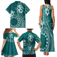 Kia Orana Cook Islands Family Matching Tank Maxi Dress and Hawaiian Shirt Tiare and Stars - Teal