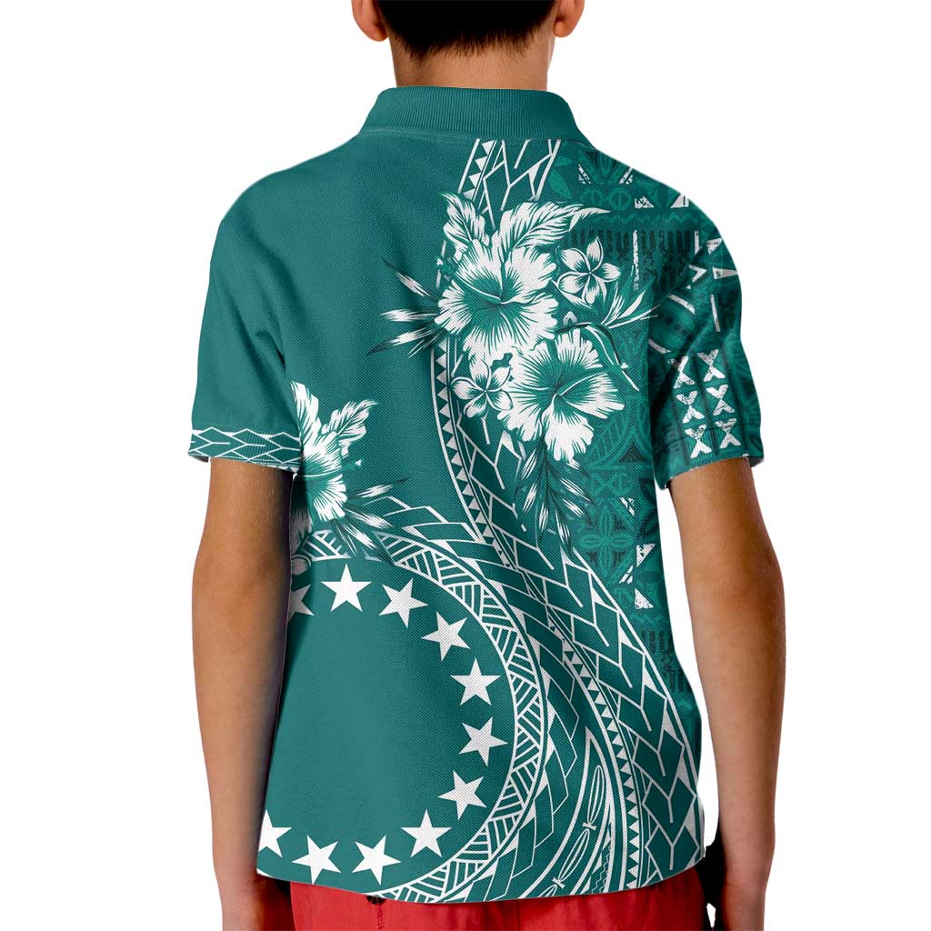 Kia Orana Cook Islands Kid Polo Shirt Tiare and Stars - Teal
