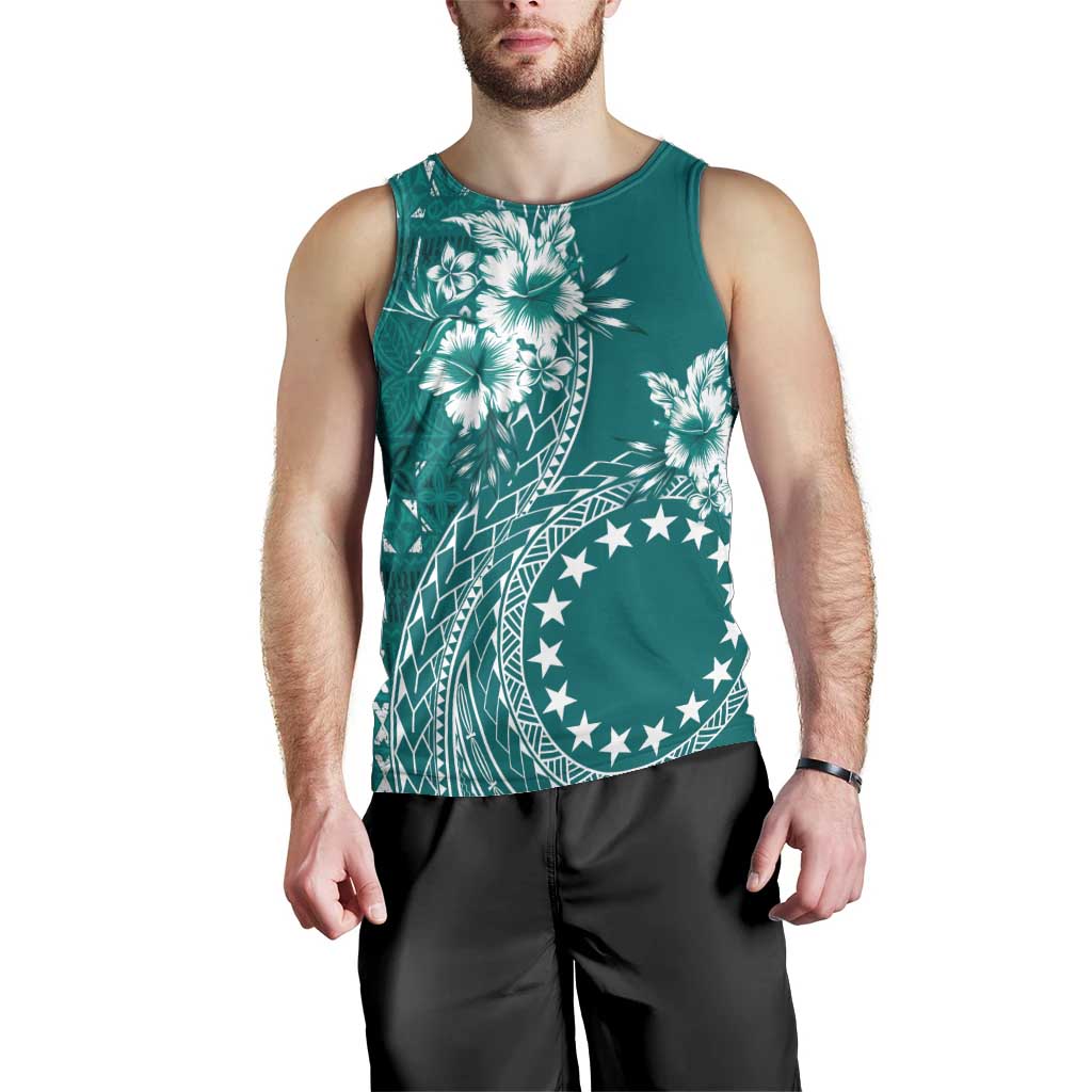 Kia Orana Cook Islands Men Tank Top Tiare and Stars - Teal