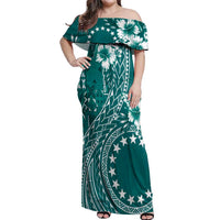 Kia Orana Cook Islands Off Shoulder Maxi Dress Tiare and Stars - Teal