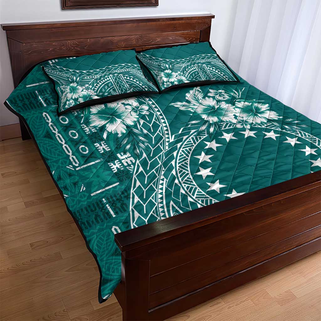 Kia Orana Cook Islands Quilt Bed Set Tiare and Stars - Teal