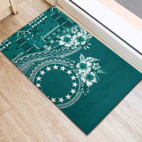 Kia Orana Cook Islands Rubber Doormat Tiare and Stars - Teal