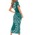 Kia Orana Cook Islands Short Sleeve Bodycon Dress Tiare and Stars - Teal