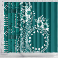 Kia Orana Cook Islands Shower Curtain Tiare and Stars - Teal