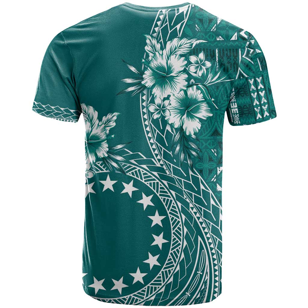 Kia Orana Cook Islands T Shirt Tiare and Stars - Teal