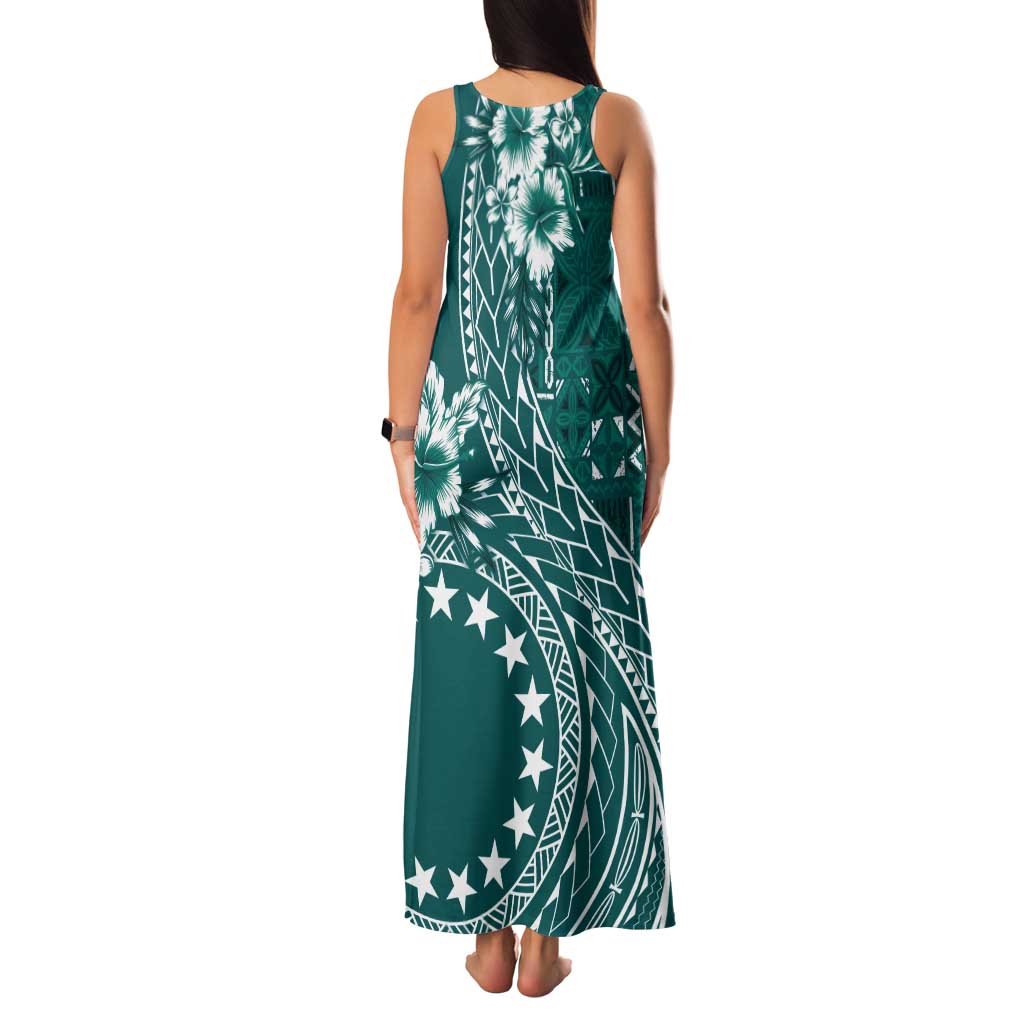 Kia Orana Cook Islands Tank Maxi Dress Tiare and Stars - Teal
