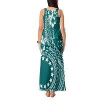 Kia Orana Cook Islands Tank Maxi Dress Tiare and Stars - Teal