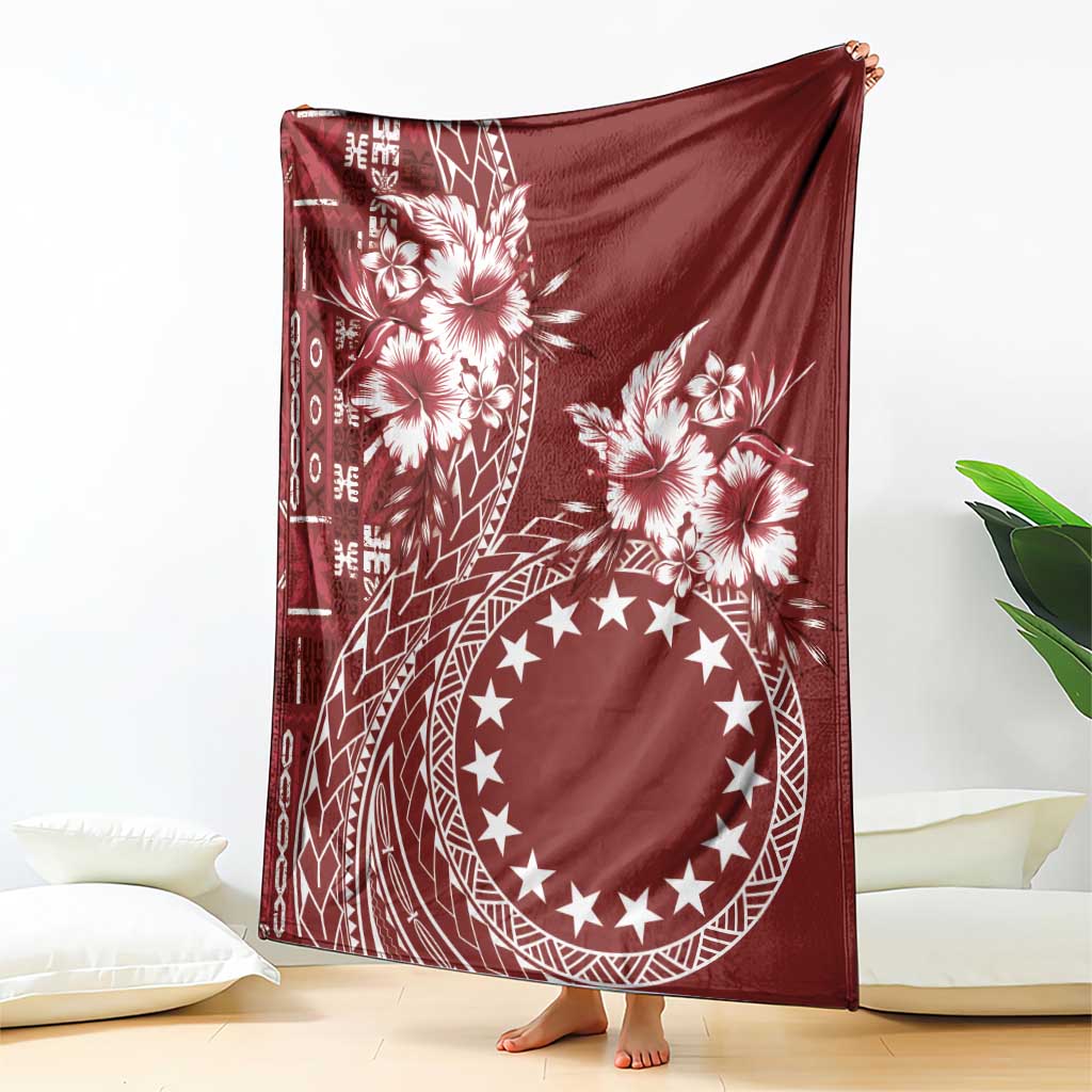 Kia Orana Cook Islands Blanket Tiare and Stars - Scarlet